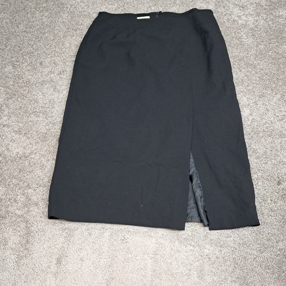 Talbots Woman Black 100% Wool Midi Skirt Side Slit Lined Size 16W Professional